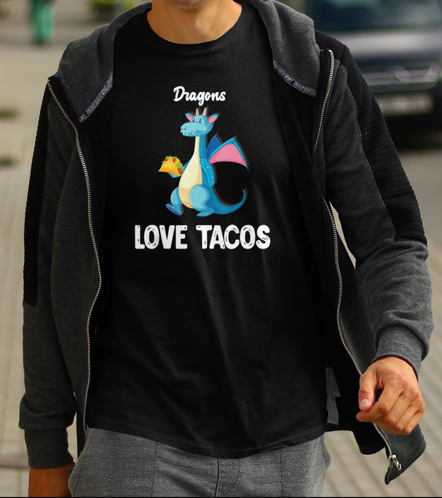 Dragons Love Tacos Cute Dragon With Taco Fiery Food Fun T-Shirt