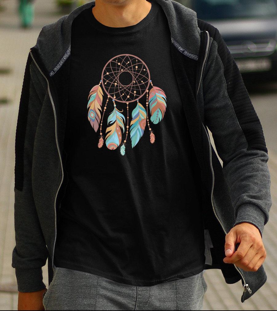 Dream Catcher With Colorful Feathers Native American T-Shirt