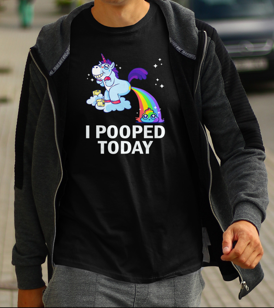 I Pooped Today Funny Rainbow Unicorn With Toilet Paper And Cloud T-Shirt