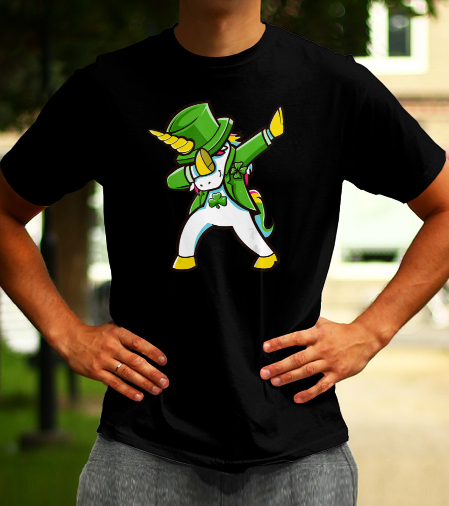 St Patricks Unicorn Dabbing Shamrock Hat Green Jacket T-Shirt