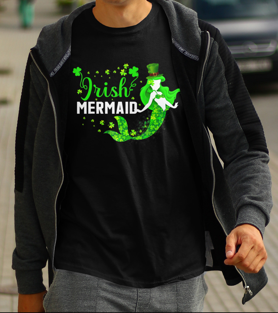 Irish Mermaid St Patrick Day Clover Hat T-Shirt