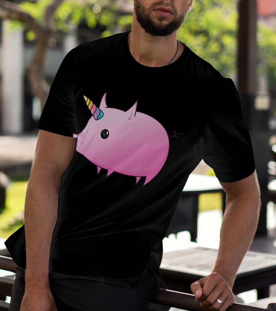 Unicorn Pig Rainbow Horn Adorable Cartoon Character T-Shirt