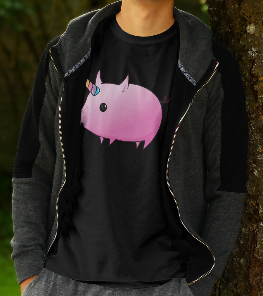 Unicorn Pig Rainbow Horn Adorable Cartoon Character T-Shirt