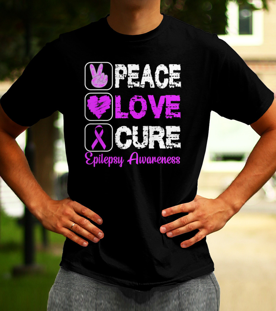 Peace Love Cure Epilepsy Awareness T-Shirt