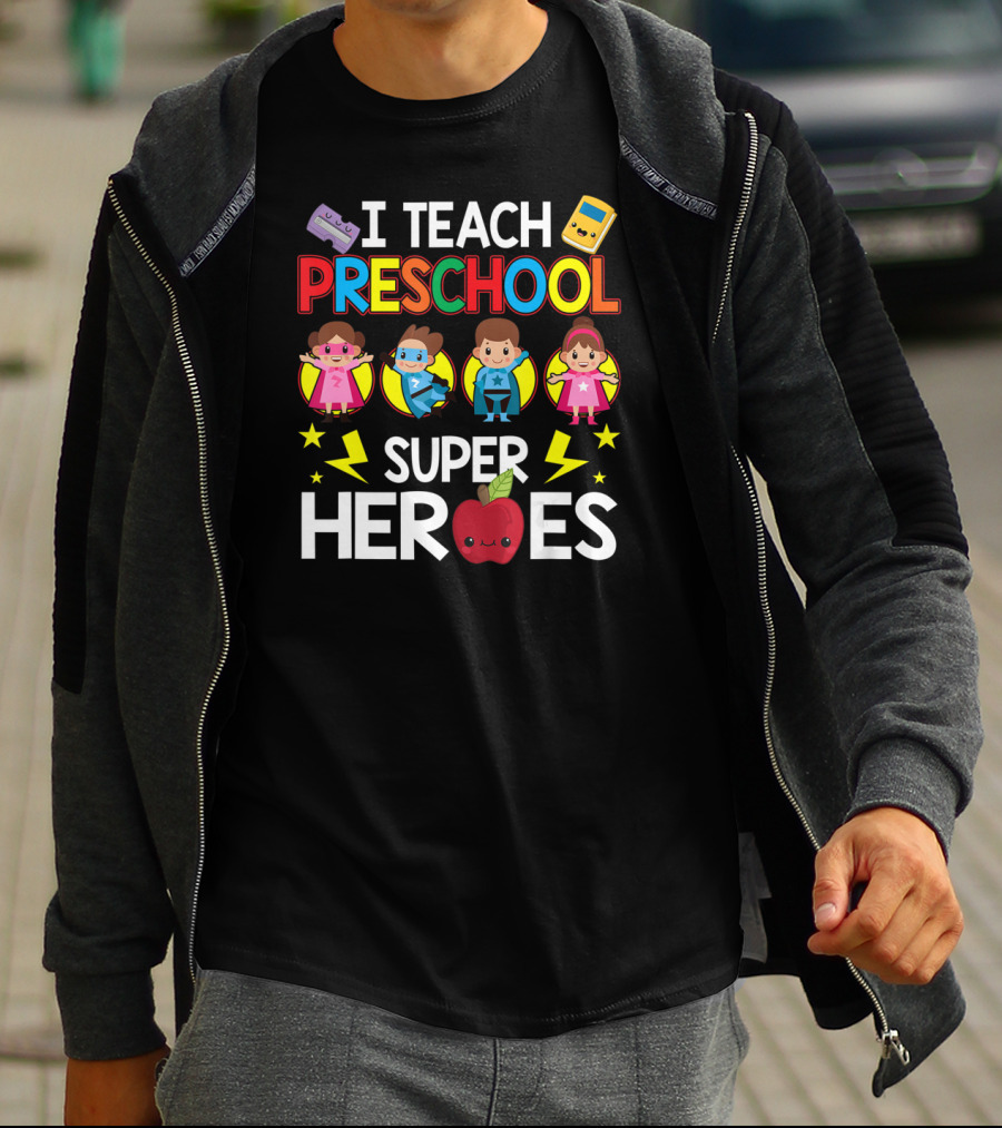 I Teach Preschool Superheroes Apple Lightning Blocks Calculators T-Shirt