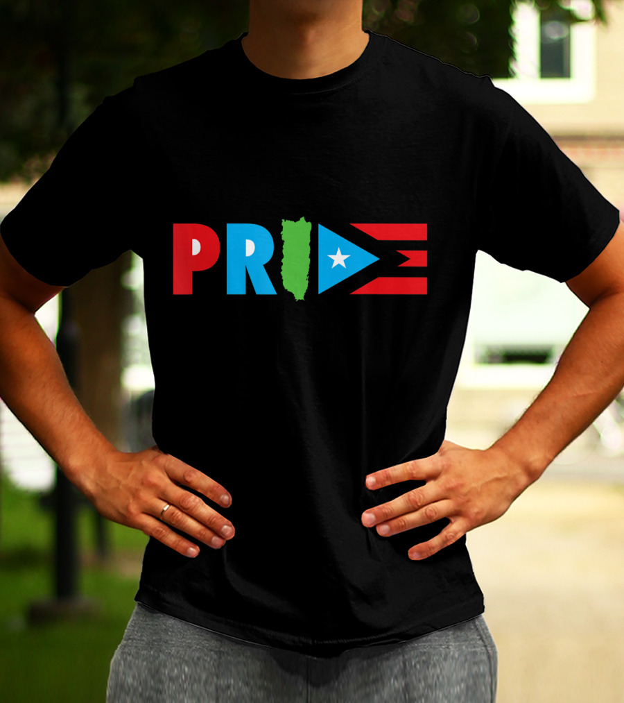 Pride Bandera Puerto Rico Flag Colors And Island Shape T-Shirt
