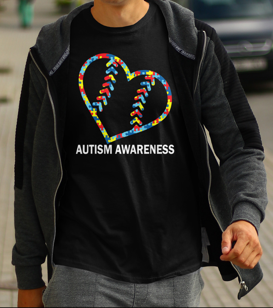 Autism Awareness Heart Puzzle Baseball Softball T-Shirt