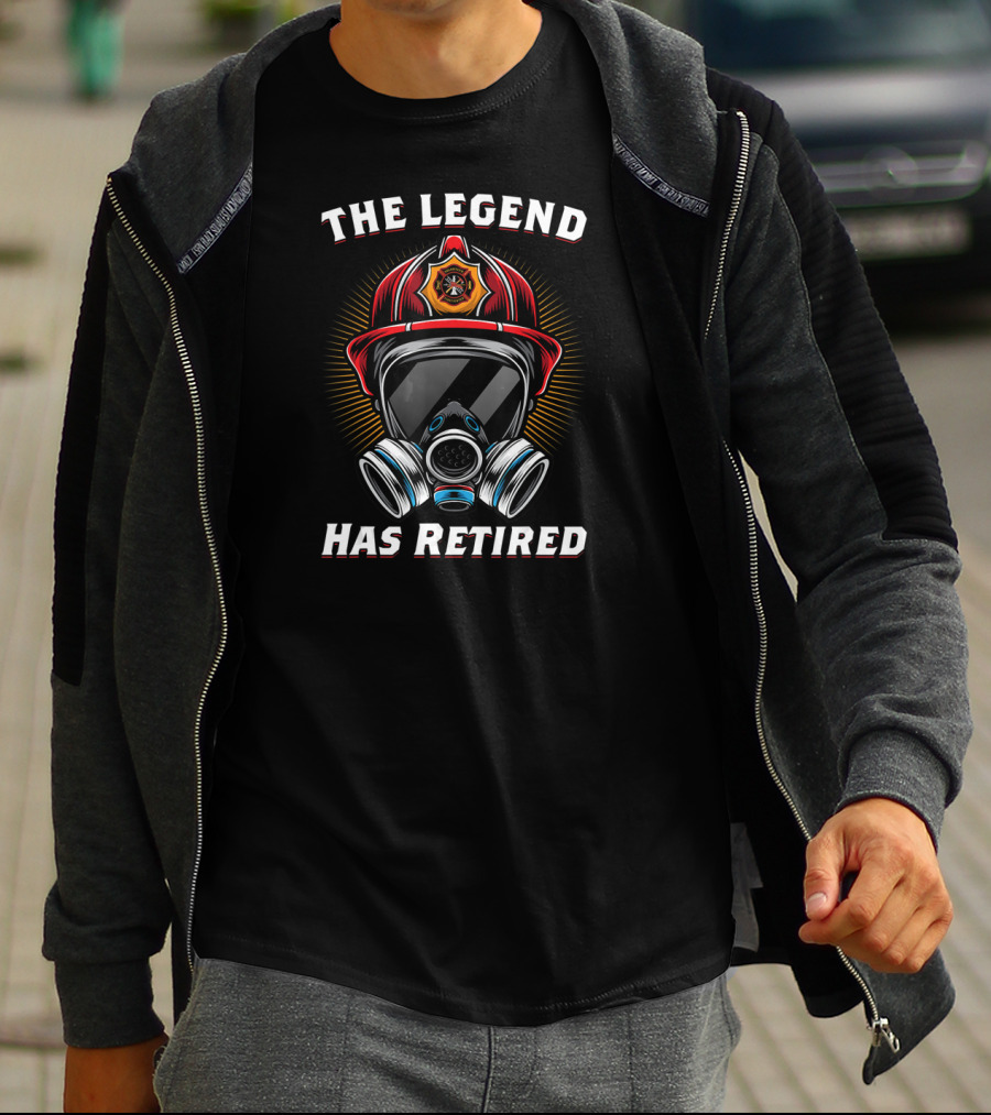 The Legend Has Retired Firefighter Helmet Gas Mask Badge T-Shirt