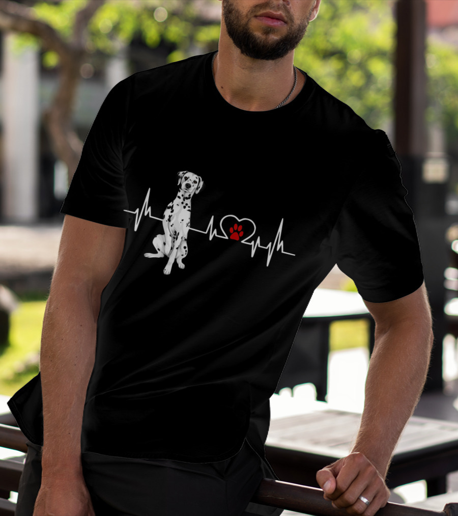Dalmatian Heartbeat EKG Heart Paw Outline T-Shirt