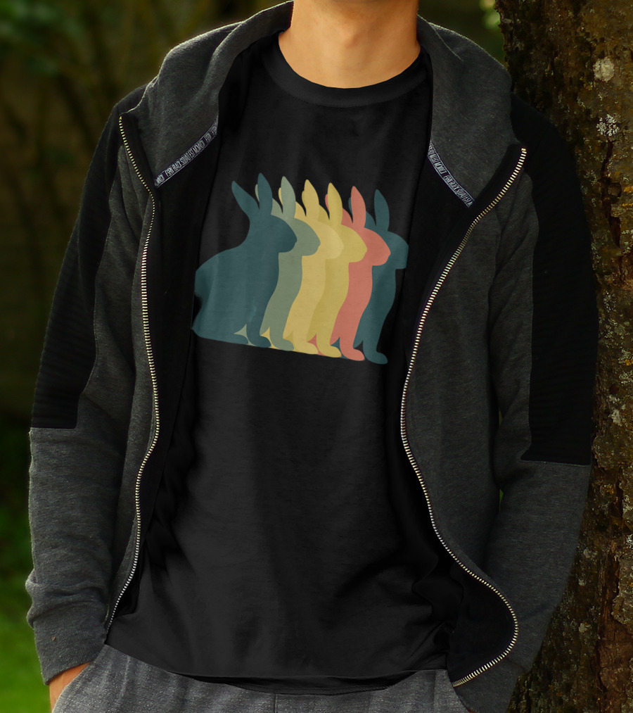 Retro Easter Bunny Rabbit Vintage Silhouette Colorful T-Shirt