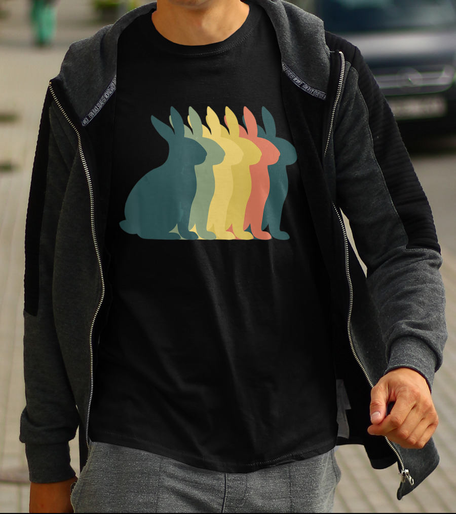 Retro Easter Bunny Rabbit Vintage Silhouette Colorful T-Shirt