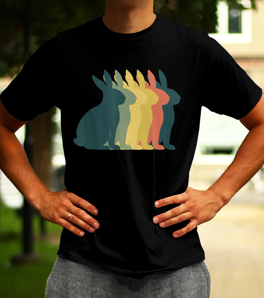 Retro Easter Bunny Rabbit Vintage Silhouette Colorful T-Shirt