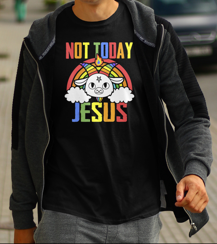 Not Today Jesus Unicorn Rainbow Emblem T-Shirt