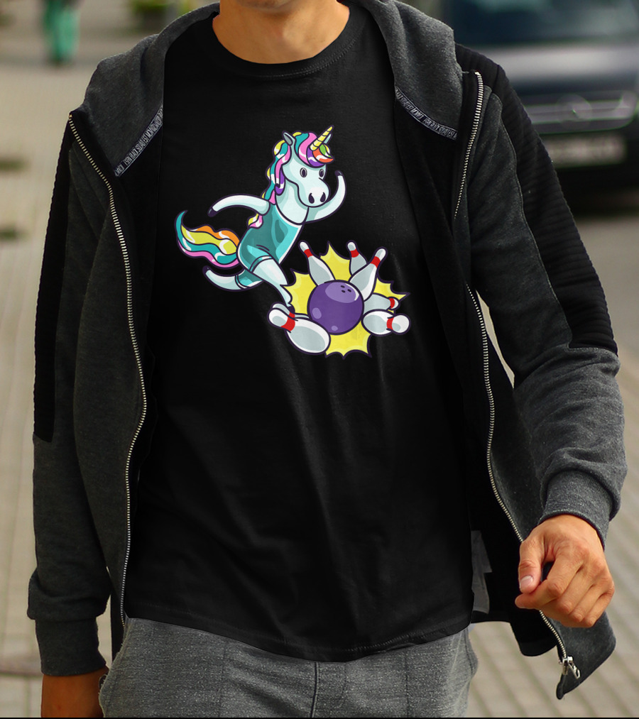 Bowling Unicorn Striking Pins USA Lover T-Shirt