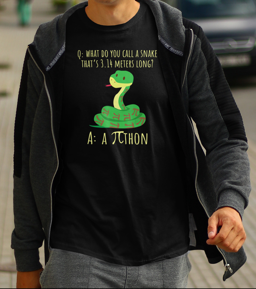 What Do You Call A Snake That's 3.14 Meters Long A Pi-thon Python Pithon Pi Math Teacher Pi Day T-Shirt