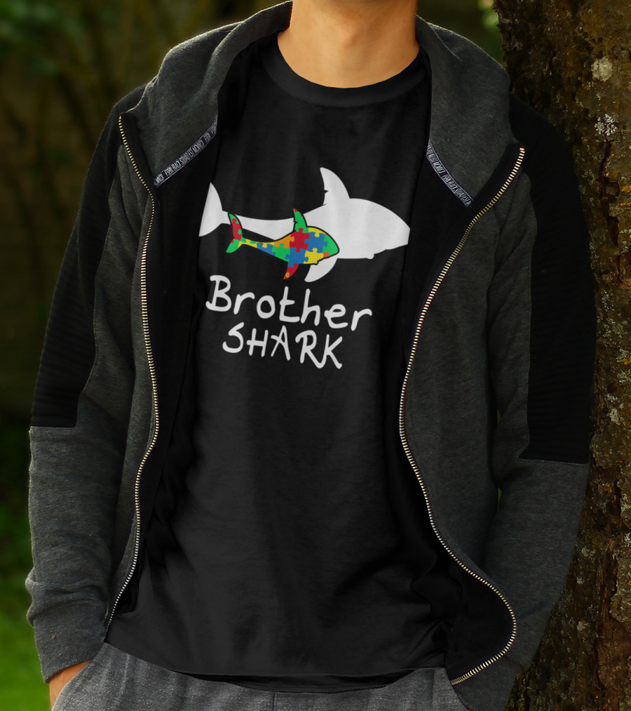 Brother Shark Autism Puzzle Piece Colors T-Shirt