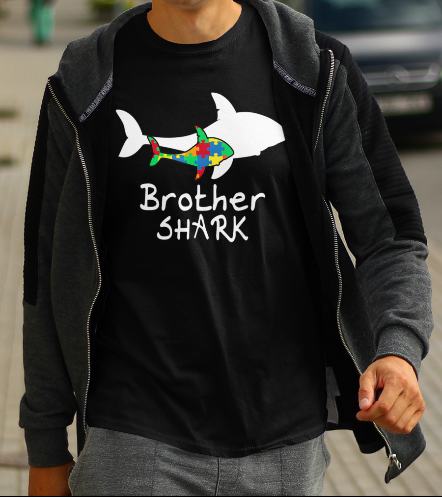 Brother Shark Autism Puzzle Piece Colors T-Shirt