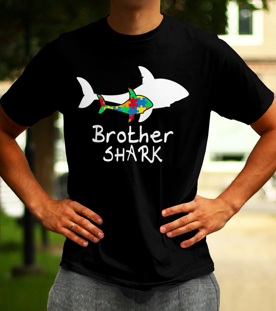 Brother Shark Autism Puzzle Piece Colors T-Shirt