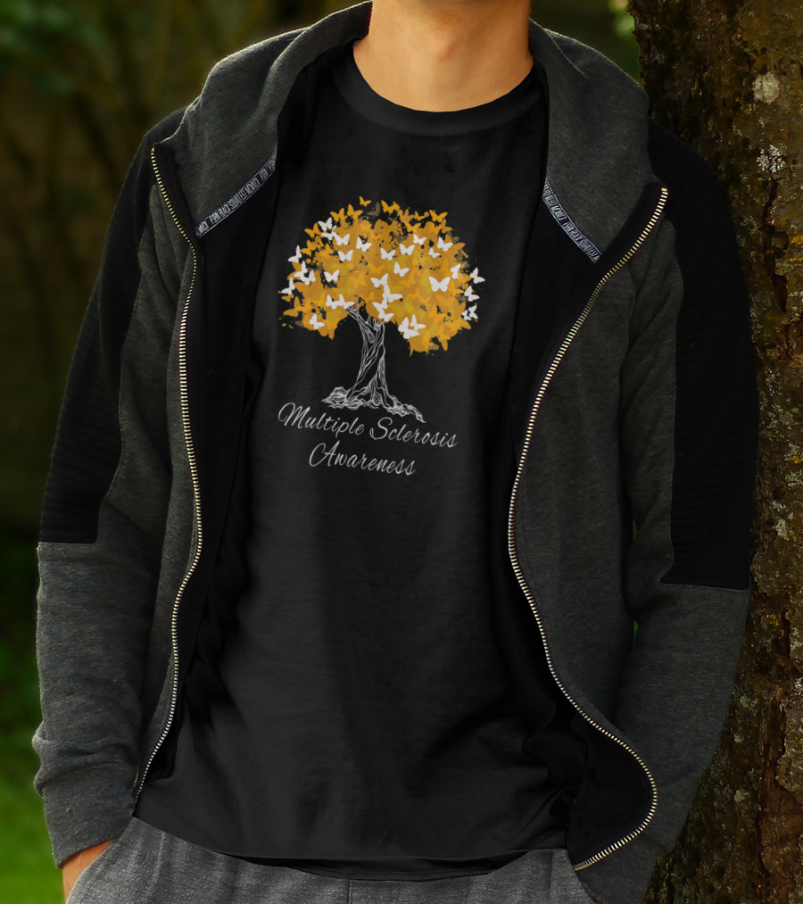 Multiple Sclerosis Awareness Tree With Butterflies T-Shirt