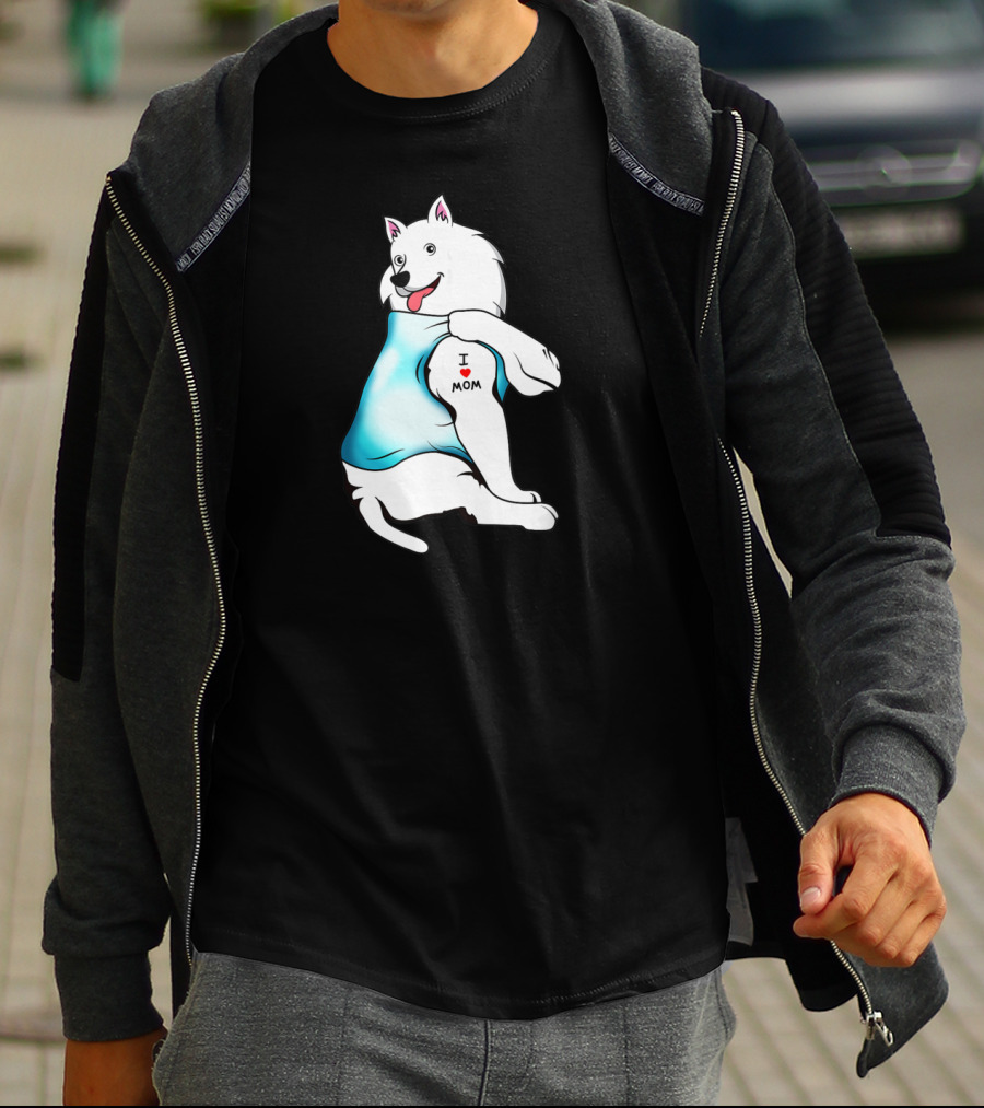American Eskimo Dog Tattoo I Love Mom T-Shirt
