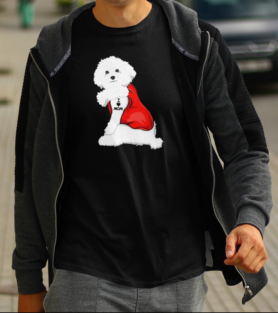 Bichon Frise I Love Mom Tattoo Red Cape T-Shirt