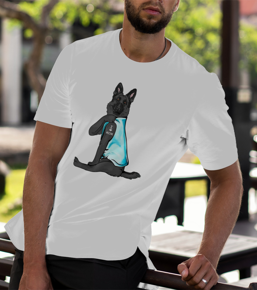 Black German Shepherd I Love Mom T-Shirt