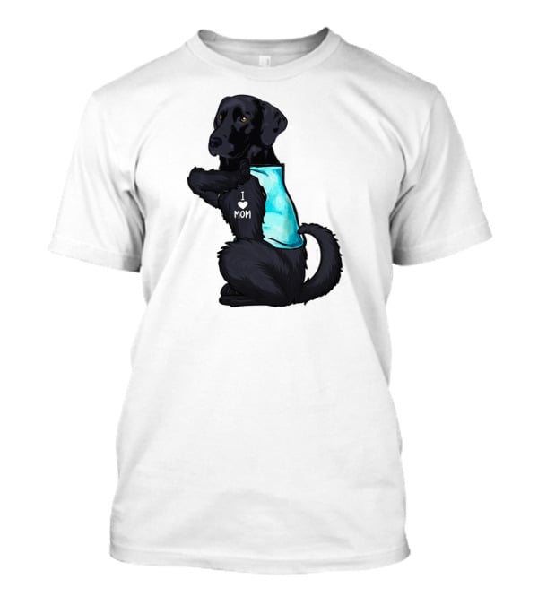 Black Labrador Dog With I Love Mom Heart Tattoo T-Shirt