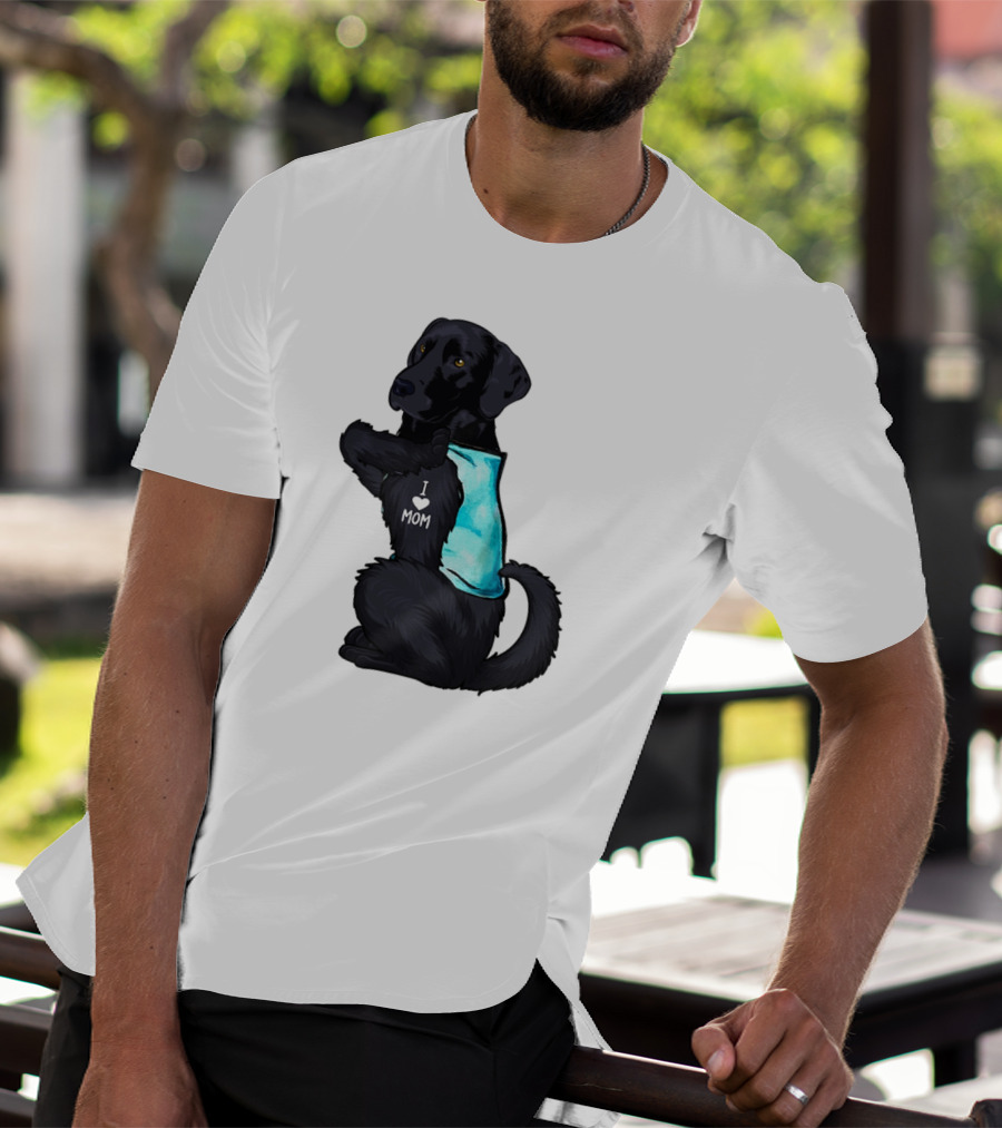 Black Labrador Dog With I Love Mom Heart Tattoo T-Shirt