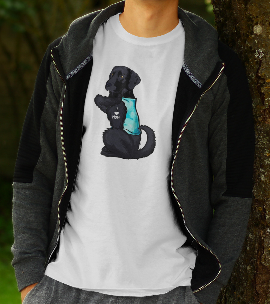 Black Labrador Dog With I Love Mom Heart Tattoo T-Shirt