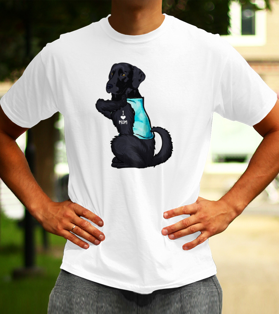 Black Labrador Dog With I Love Mom Heart Tattoo T-Shirt