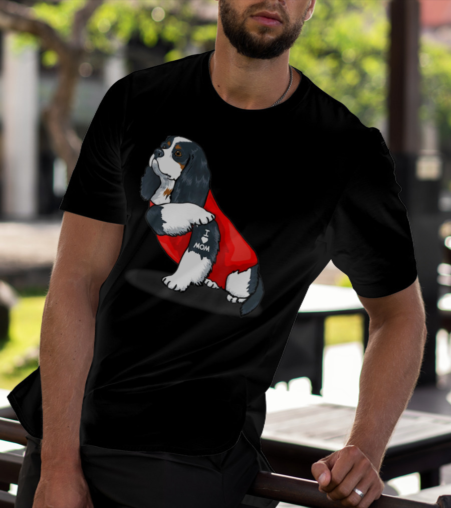 Cavalier King Charles Spaniel I Love Mom Dog With Red T-Shirt