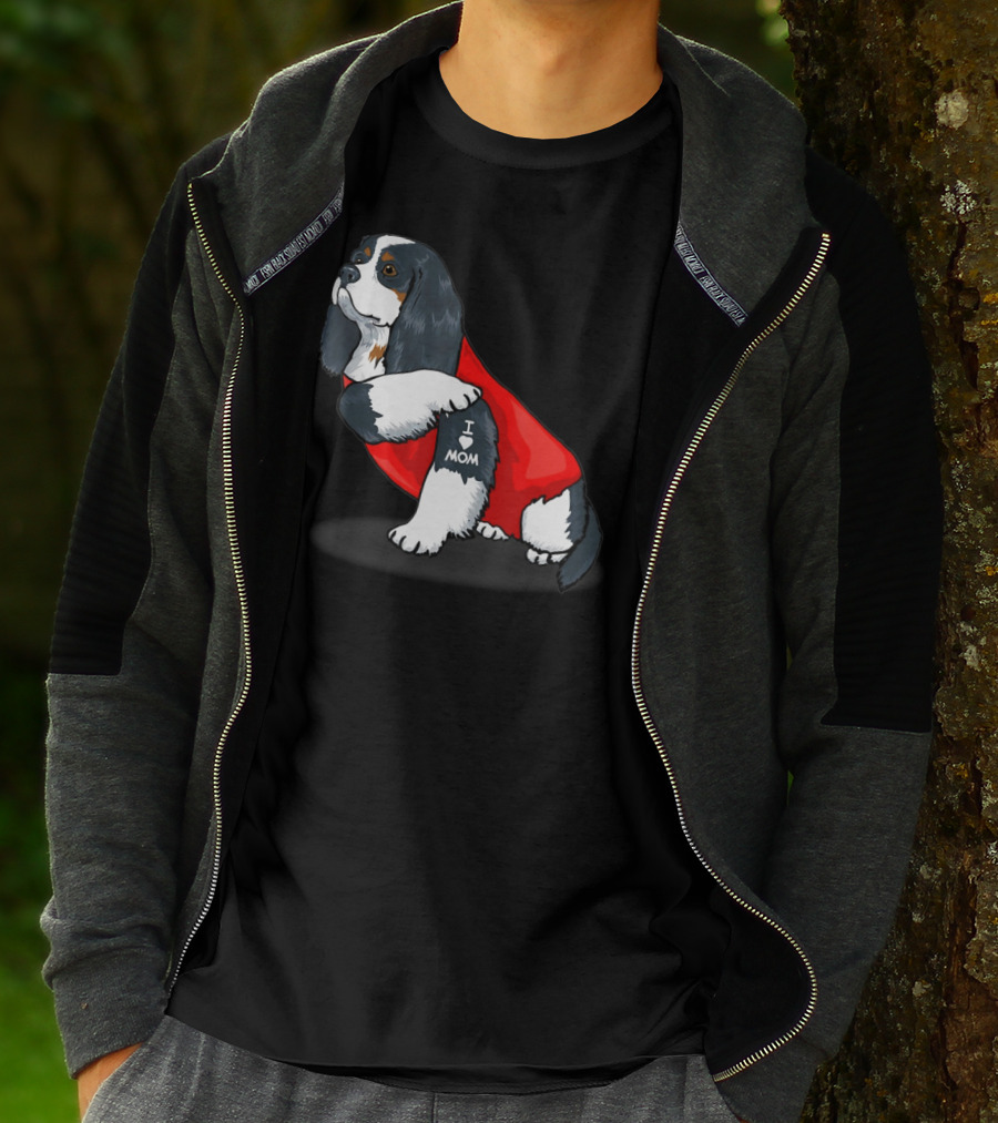 Cavalier King Charles Spaniel I Love Mom Dog With Red T-Shirt