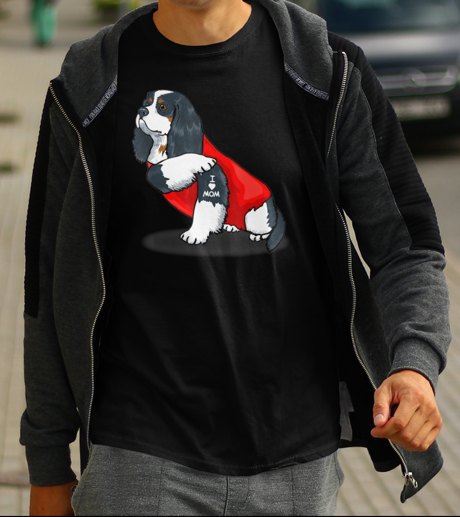 Cavalier King Charles Spaniel I Love Mom Dog With Red T-Shirt
