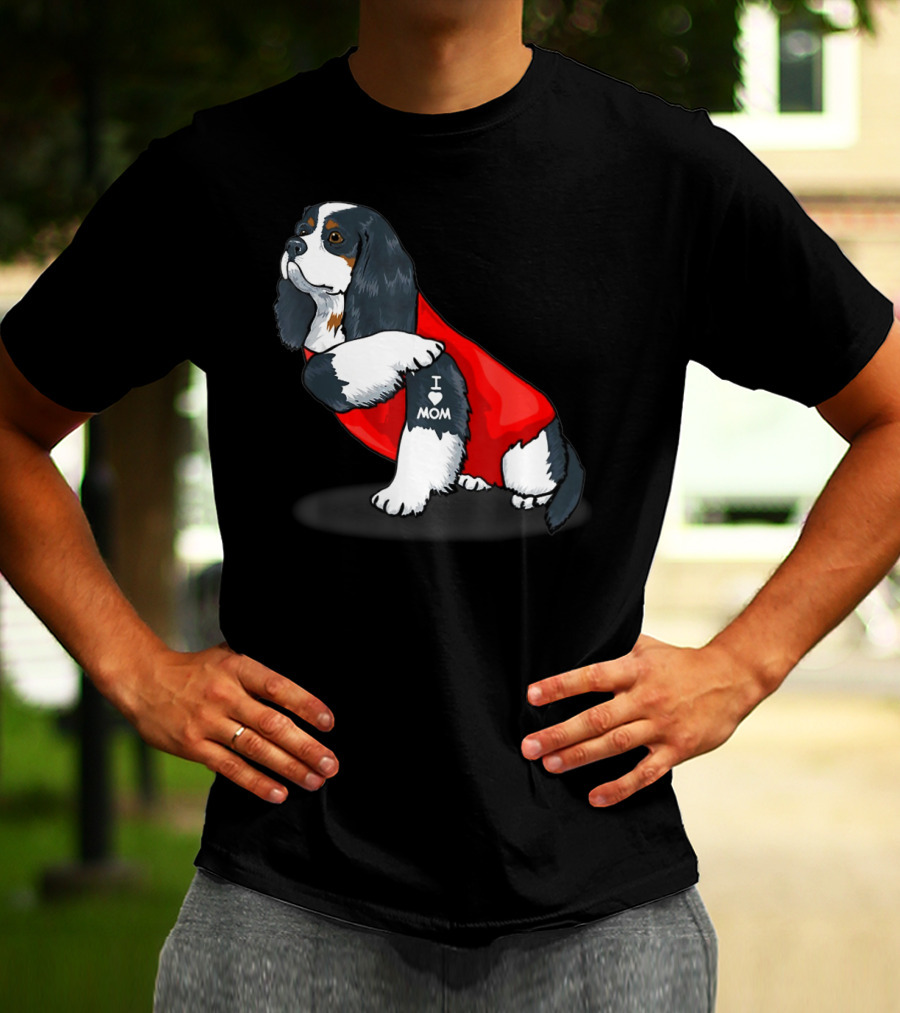 Cavalier King Charles Spaniel I Love Mom Dog With Red T-Shirt