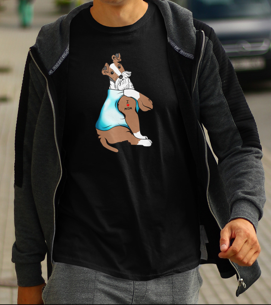 Fox Terrier Dog I Love Mom Tattoo T-Shirt