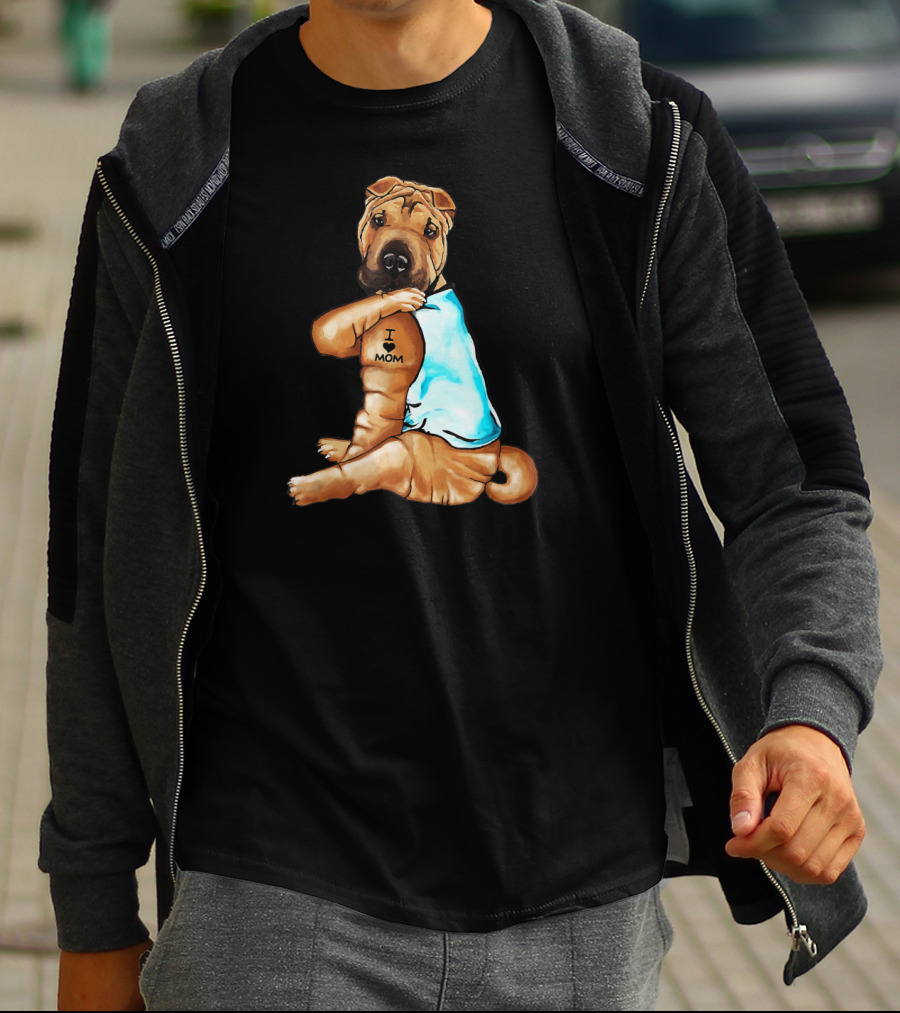 I Love Mom Funny Shar Pei Dog Tattoo T-Shirt