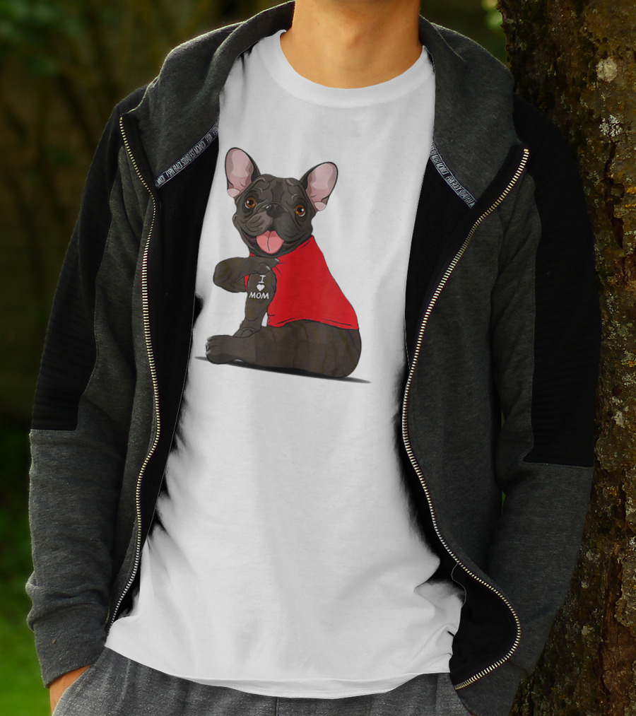 French Bulldog I Love Mom Tattooed In Red T-Shirt