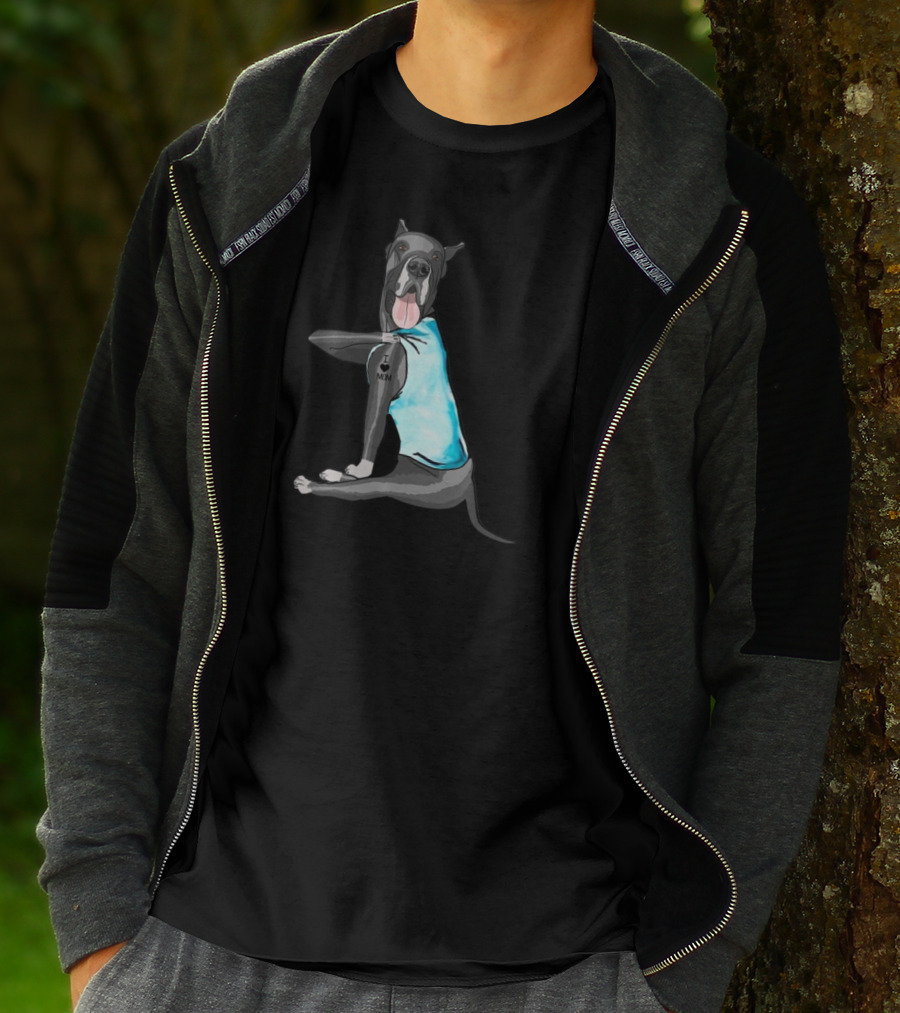 Great Dane I Love Mom Tattoo Dog In Blue Vest T-Shirt