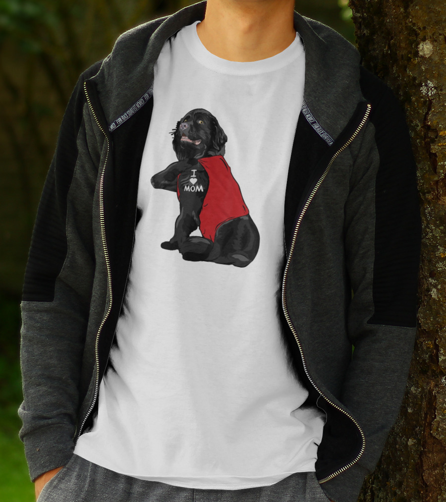 Newfoundland Dog I Love Mom Red Vest Tattoo T-Shirt