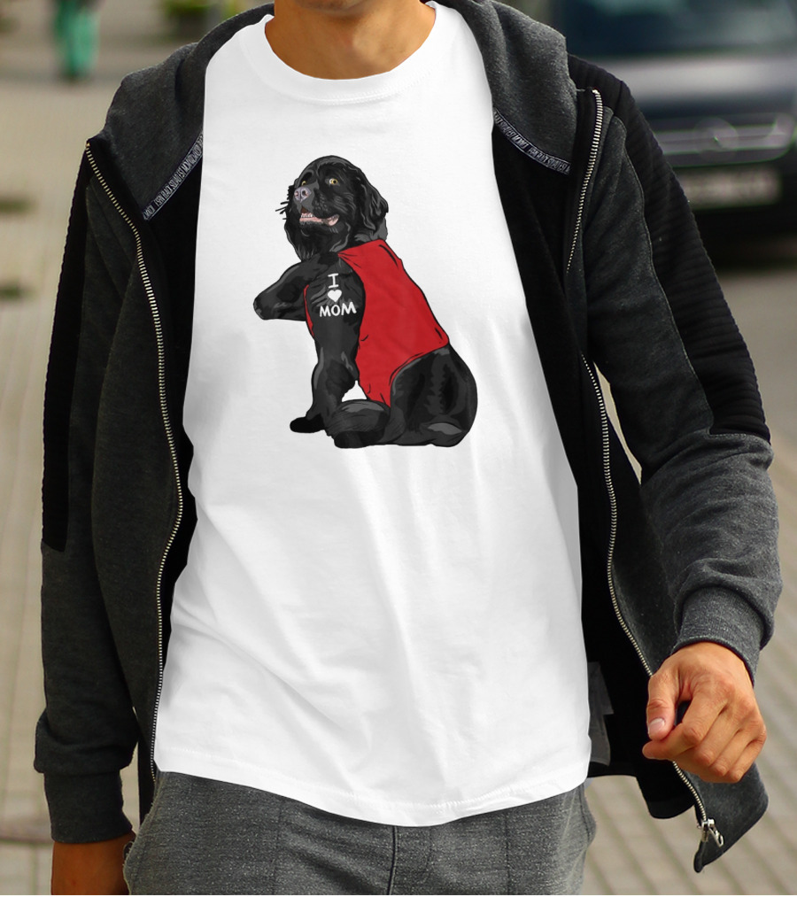 Newfoundland Dog I Love Mom Red Vest Tattoo T-Shirt