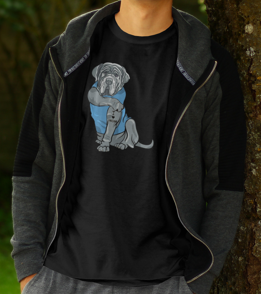 Neapolitan Mastiff I Love Mom Tattoo Dog Wearing Blue T-Shirt