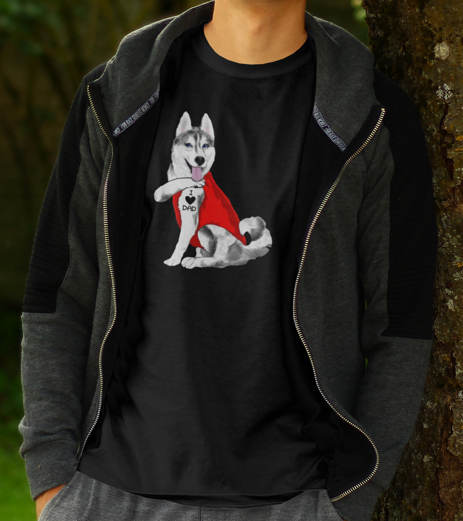 I Love Dad Husky Dog In Red Cape T-Shirt