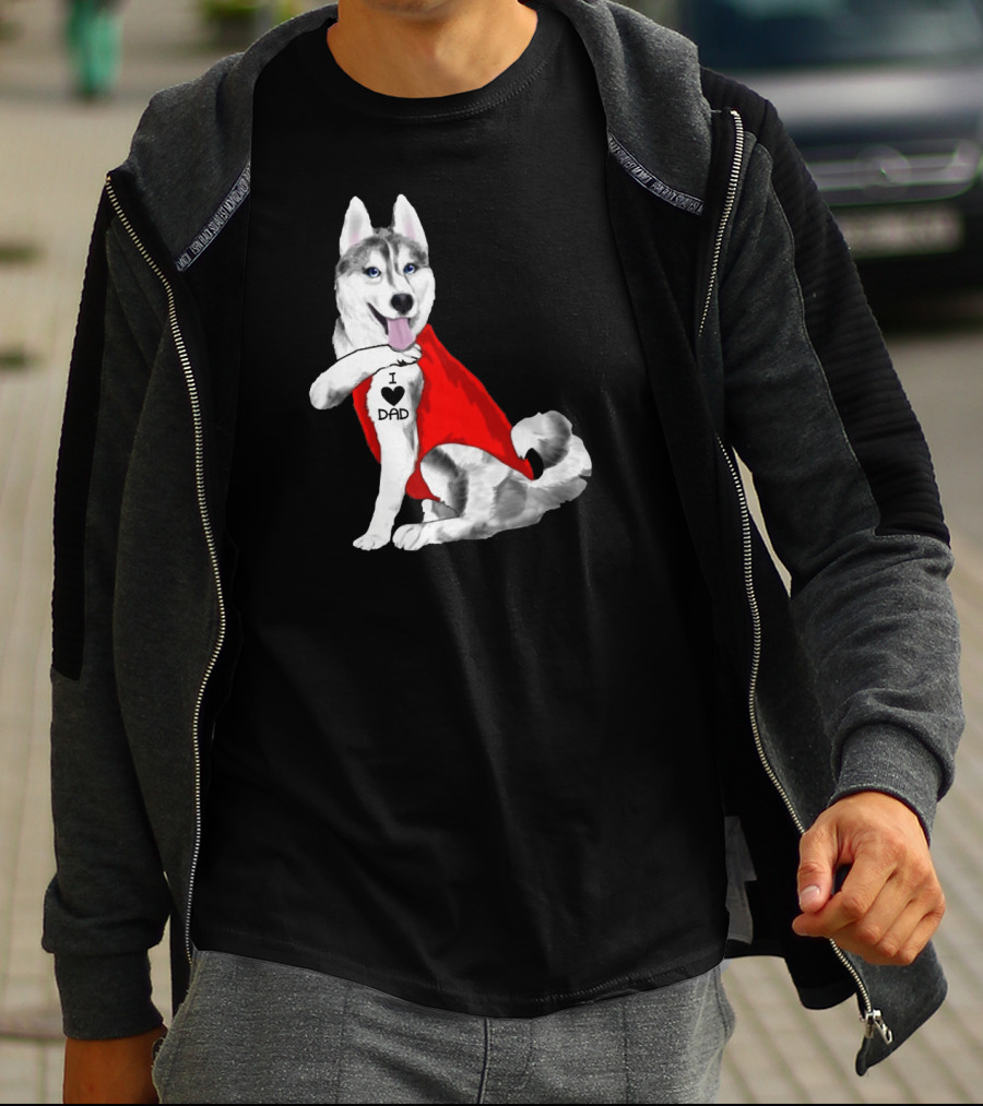 I Love Dad Husky Dog In Red Cape T-Shirt