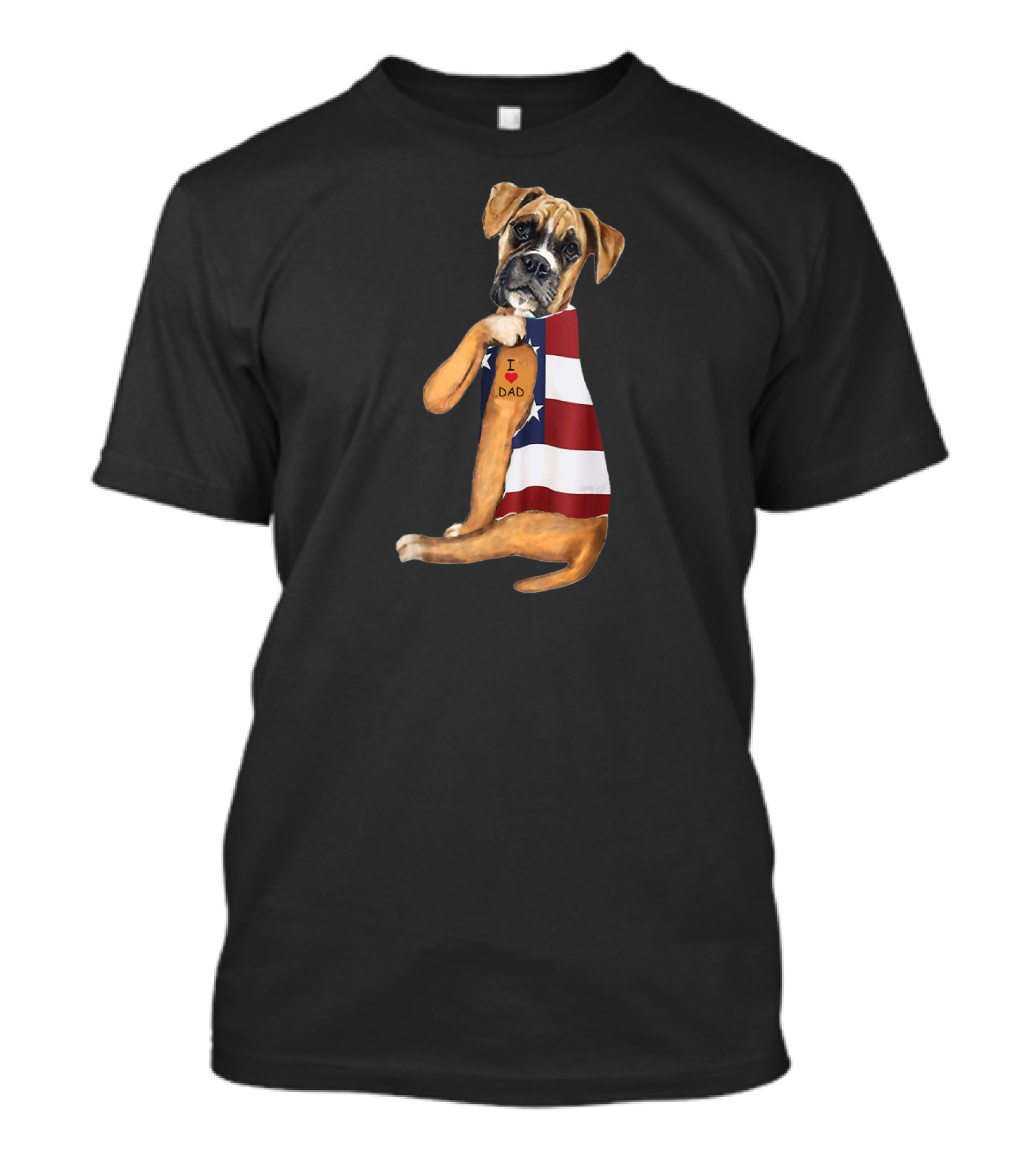 Boxer Dog I Love Dad American Flag T-Shirt