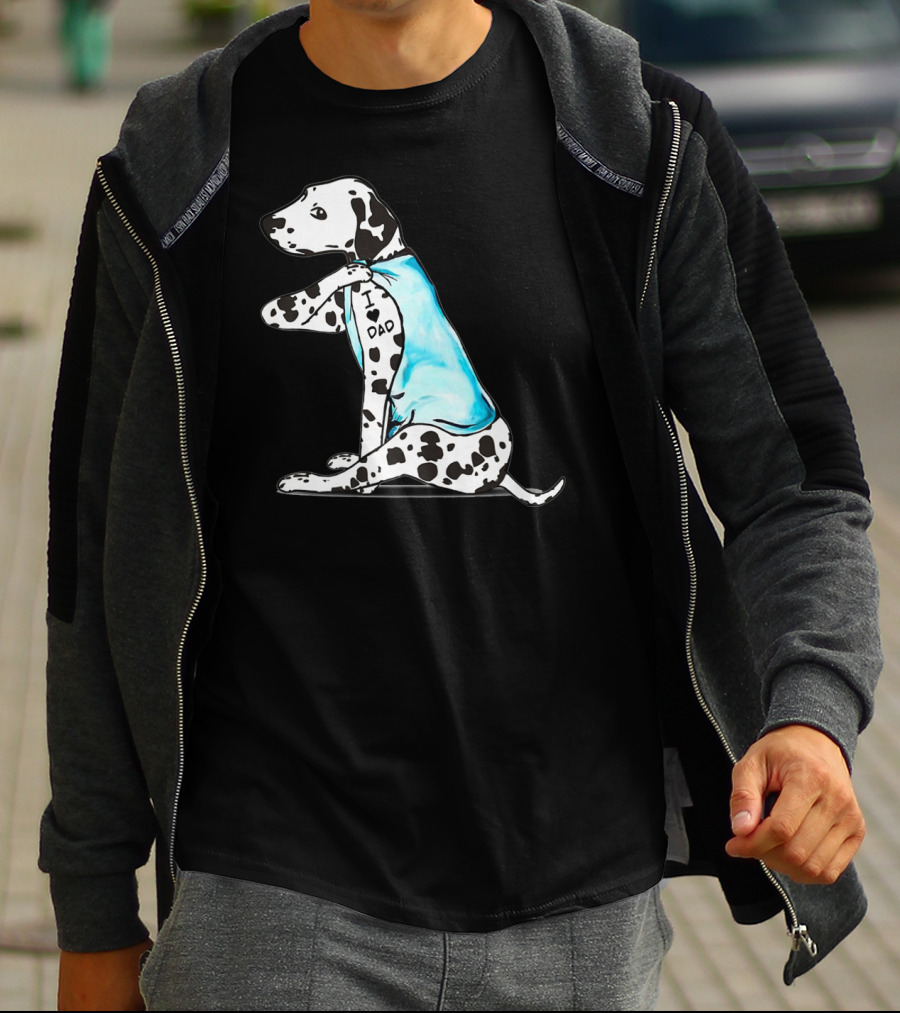 Dalmatian I Love DAD Blue Shirt Cute Dog T-Shirt