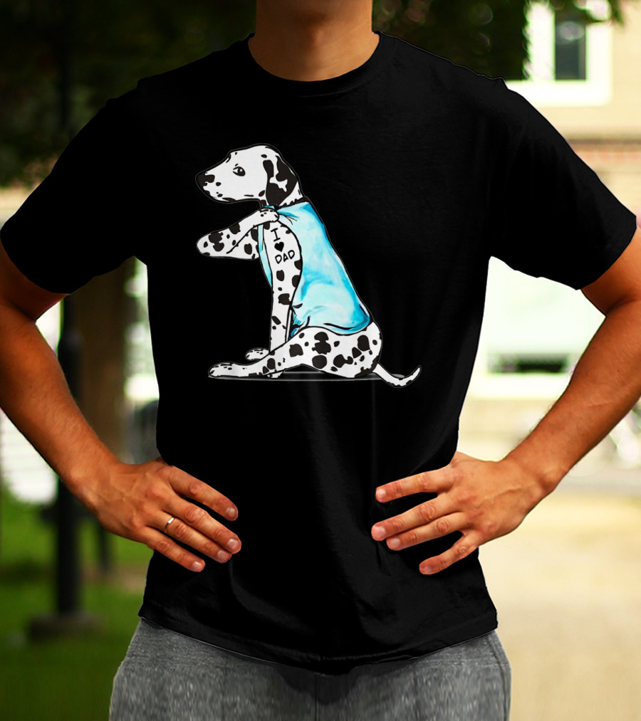 Dalmatian I Love DAD Blue Shirt Cute Dog T-Shirt