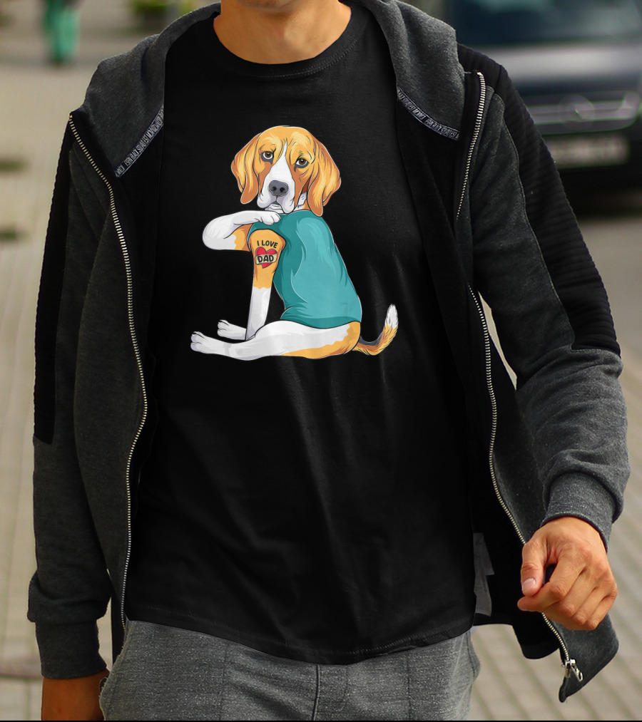 Father's Day Beagle I Love Dad Tattoo Dog Wearing T-Shirt