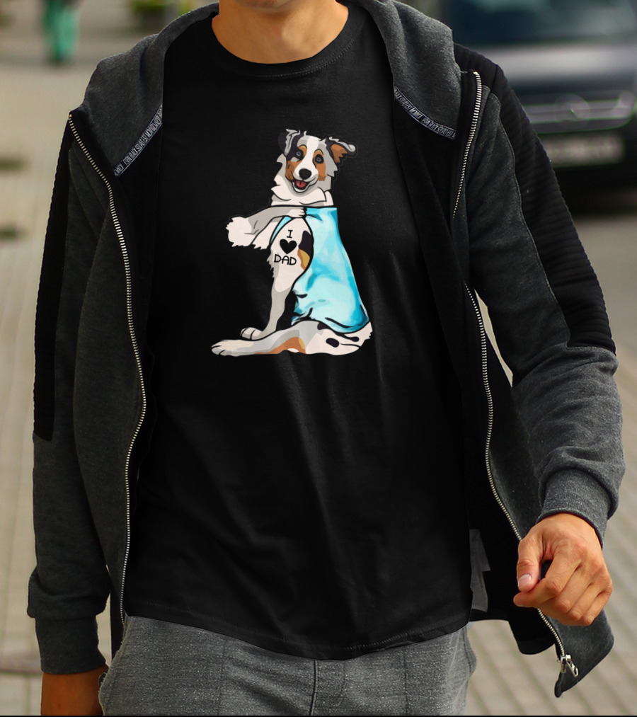 I Love Dad Border Collie Father Dog In Blue T-Shirt