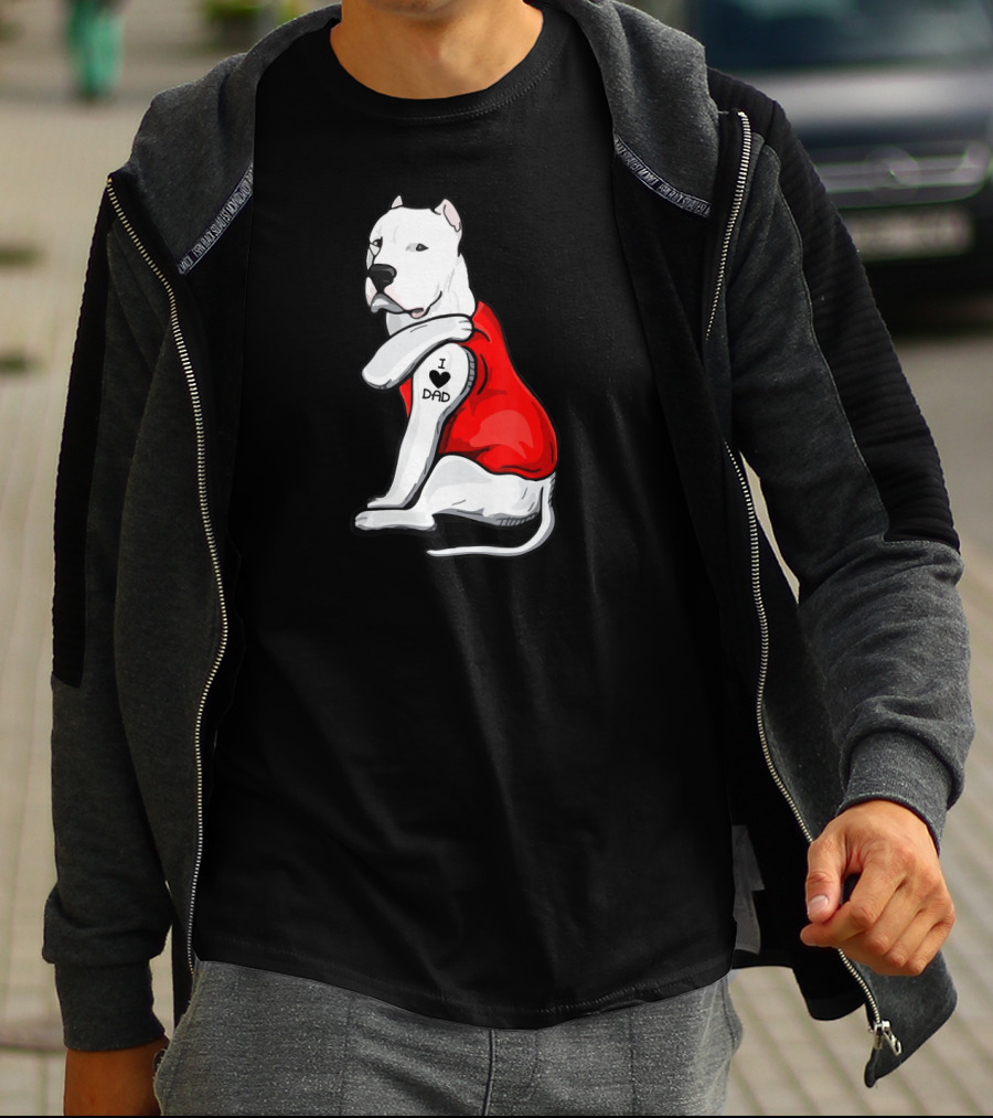 I Love Dad Dogo Argentino Father Dog In Red T-Shirt