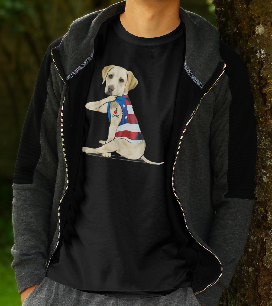 Labrador Retriever I Love Dad American Flag Dog Tattoo T-Shirt